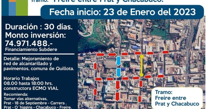 #Quillota, pavimentación de nuevo tramo de calle Freire obligará a cambios de tránsito en el centro