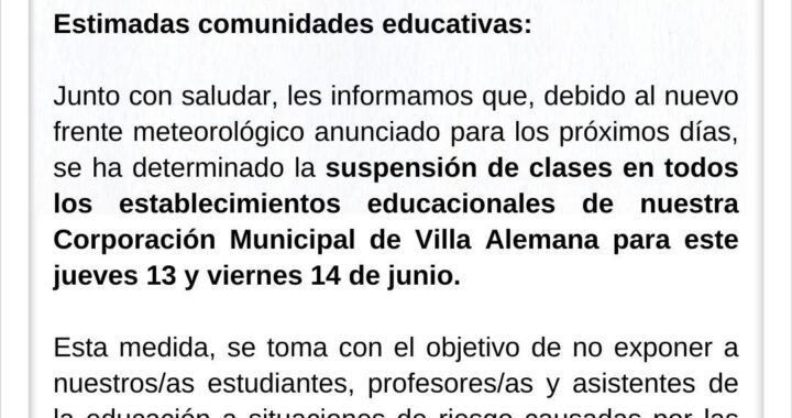 Suspensión de Clases en Villa Alemana Debido a Pronóstico de Lluvias Intensas